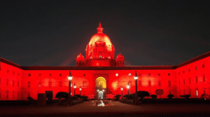 Rashtrapati Bhawan lit in Red in support